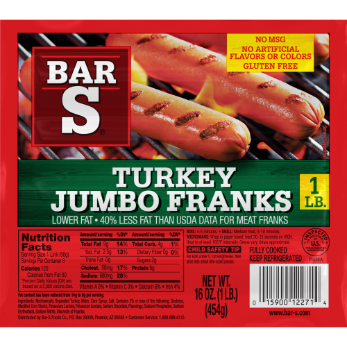 Bar S Turkey Jumbo Franks     12/1lb