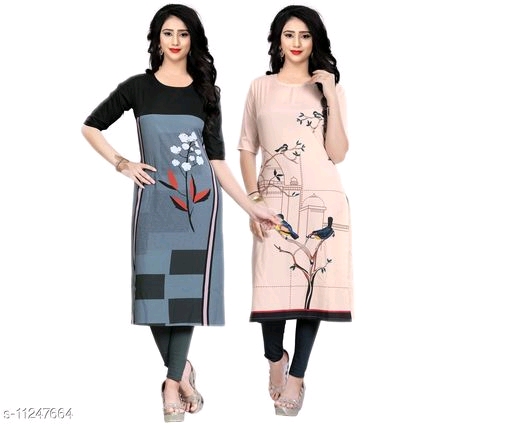 Navlik Women's Crepe Straight Kurta (Pack of 2)