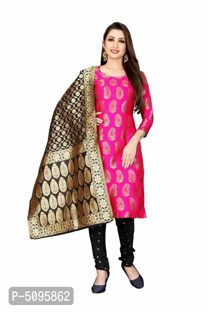 Stylish Jacquard Pink Jacquard Dress Material With Dupatta Set