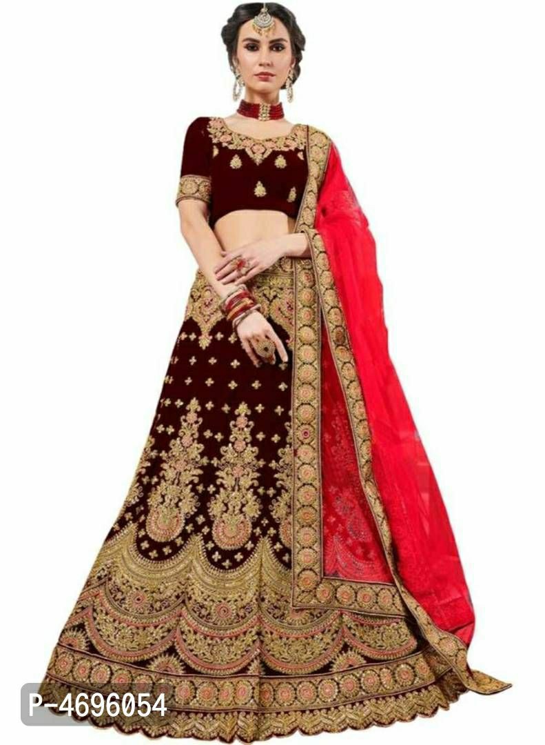 Latest Attractive Velvet Embroidered Semi Stitched Lehenga Choli