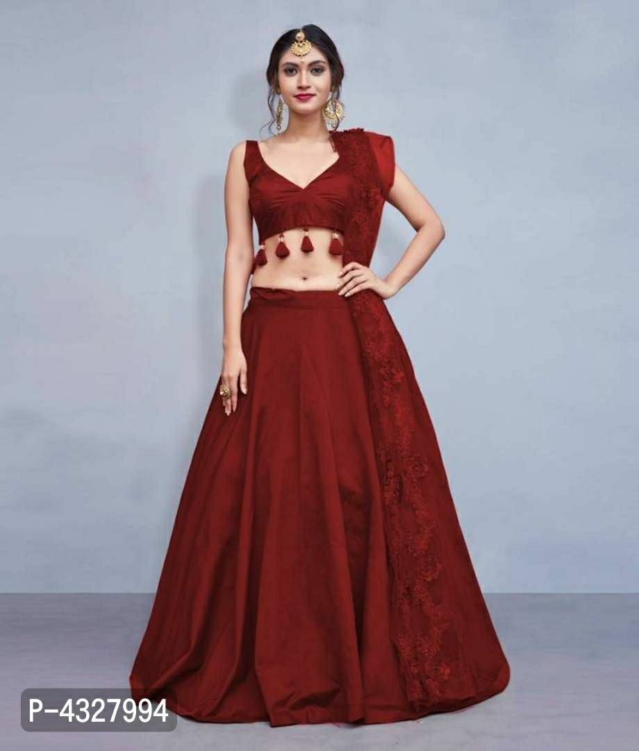 Ramcrupa Creation Women's New Taffeta Silk Semi-Stitched Lehenga with Ribbon Work Dupatta Set 