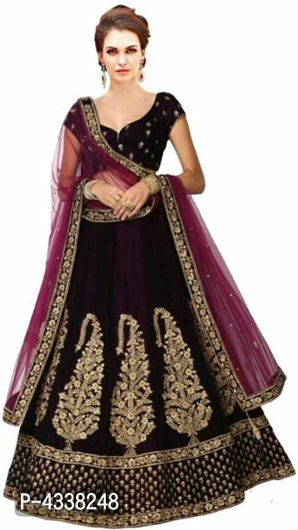Ramcrupa Creation Women's Wine color taffeta silk semi-stitched lehenga choli