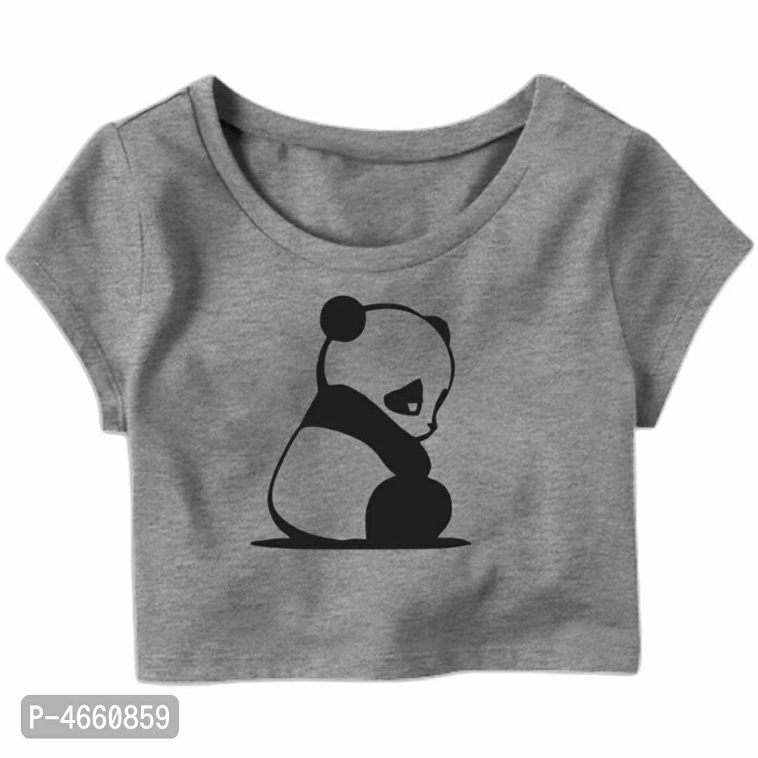 Shy Panda Printed Casual Half Sleeve Women's Crop Top