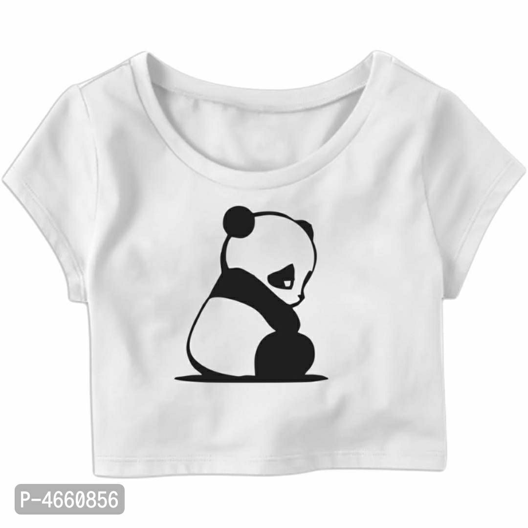 Shy Panda Printed Casual Half Sleeve Women's Crop Top