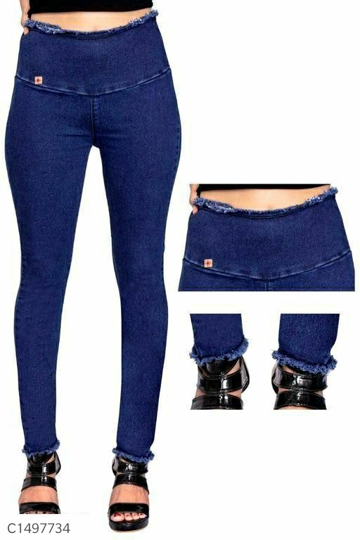 Women's Denim Solid High Waist Plus Size Jeans