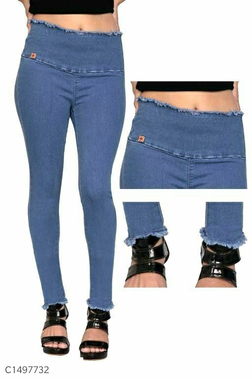 Women's Denim Solid High Waist Plus Size Jeans