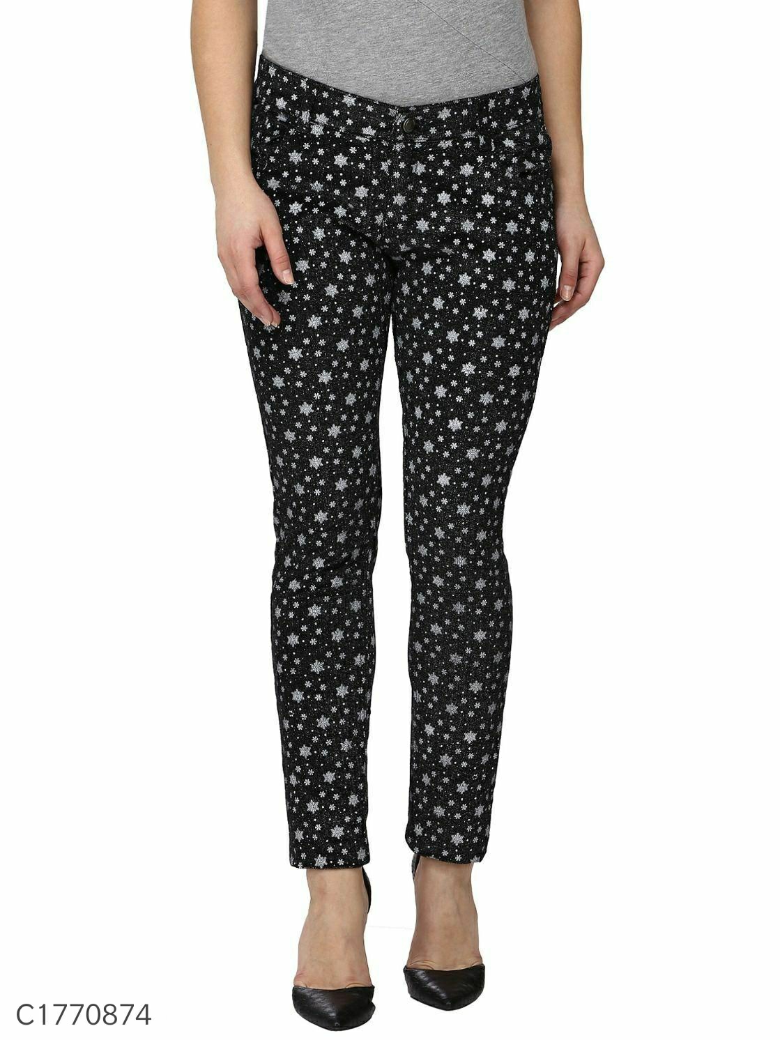 Women's Velvet Slub Printed Jeans