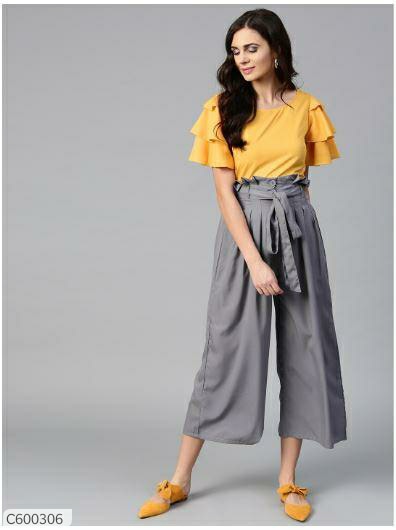 Bitterlime Women Layered Crepe Top & Culottes Set