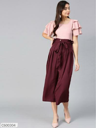 Bitterlime Women Layered Crepe Top & Culottes Set