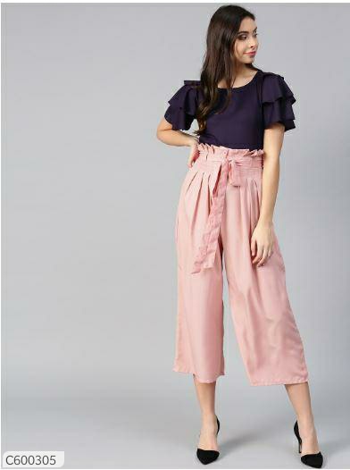 Bitterlime Women Layered Crepe Top & Culottes Set