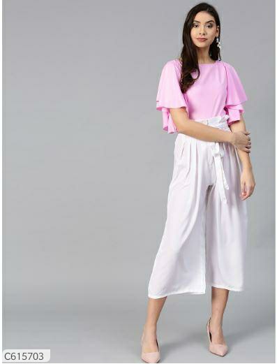 Bitterlime Women Fashion Layered Top & Culottes Set