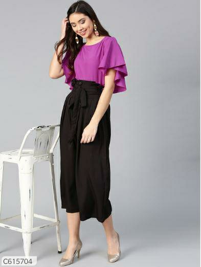 Bitterlime Women Fashion Layered Top & Culottes Set