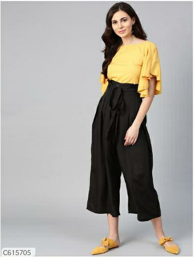 Bitterlime Women Fashion Layered Top & Culottes Set