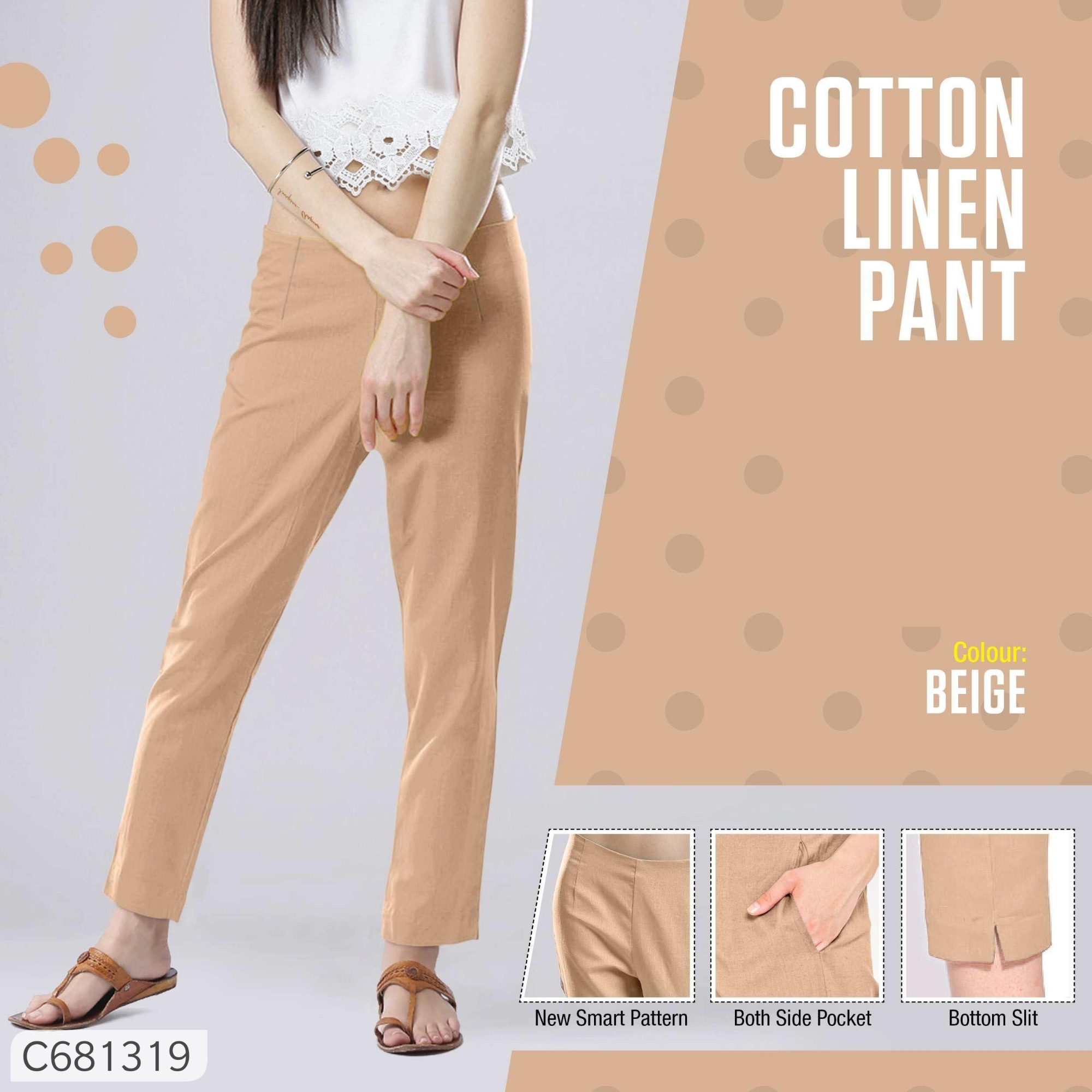 Women's Cotton Linen Solid Pant