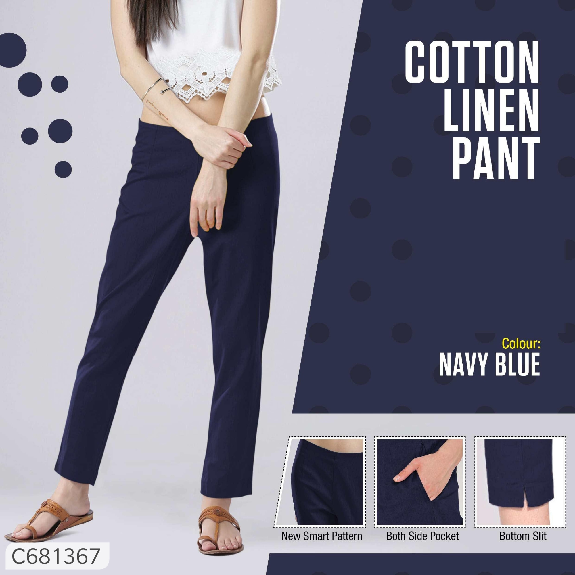 Women's Cotton Linen Solid Trendy Pant