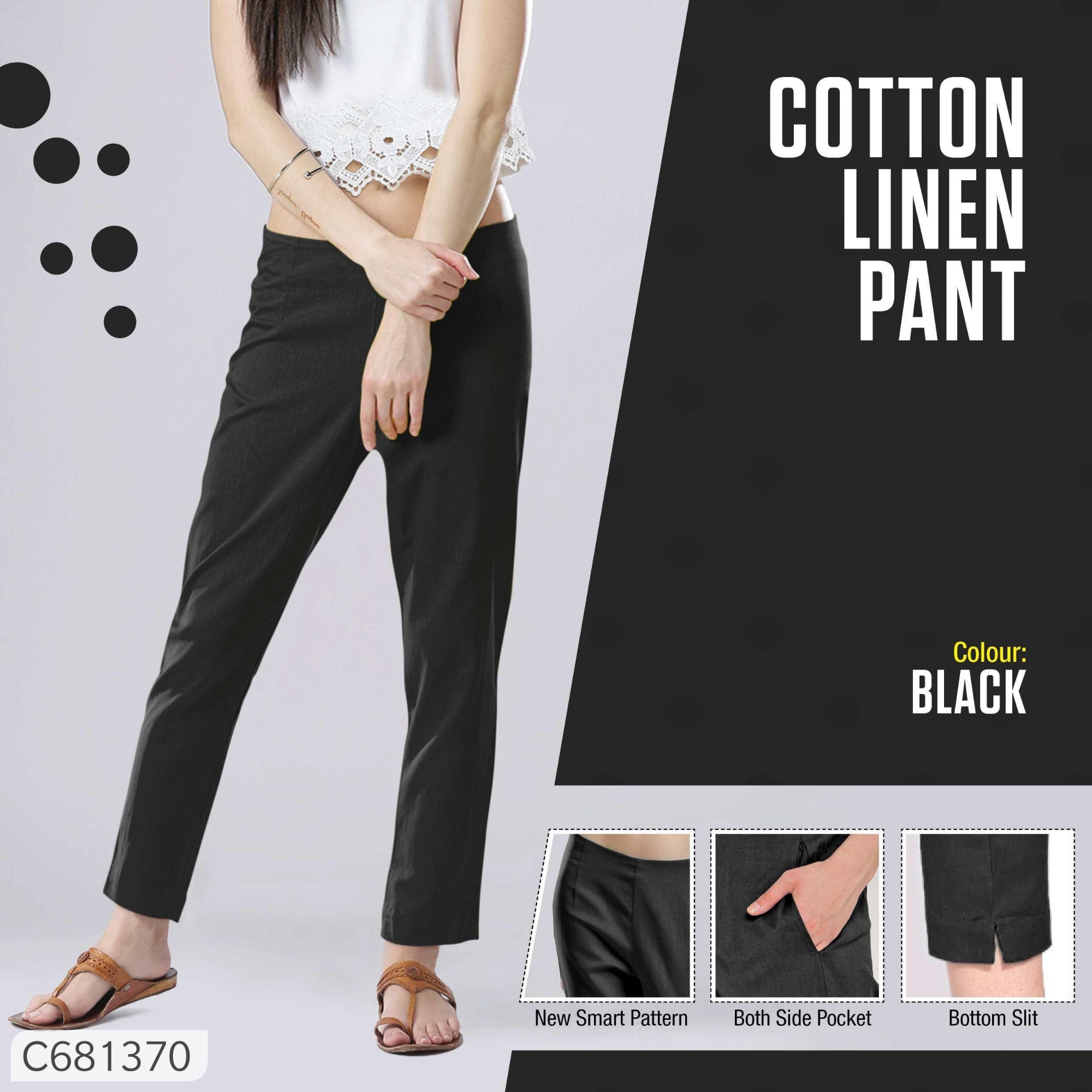 Women's Cotton Linen Solid Trendy Pant