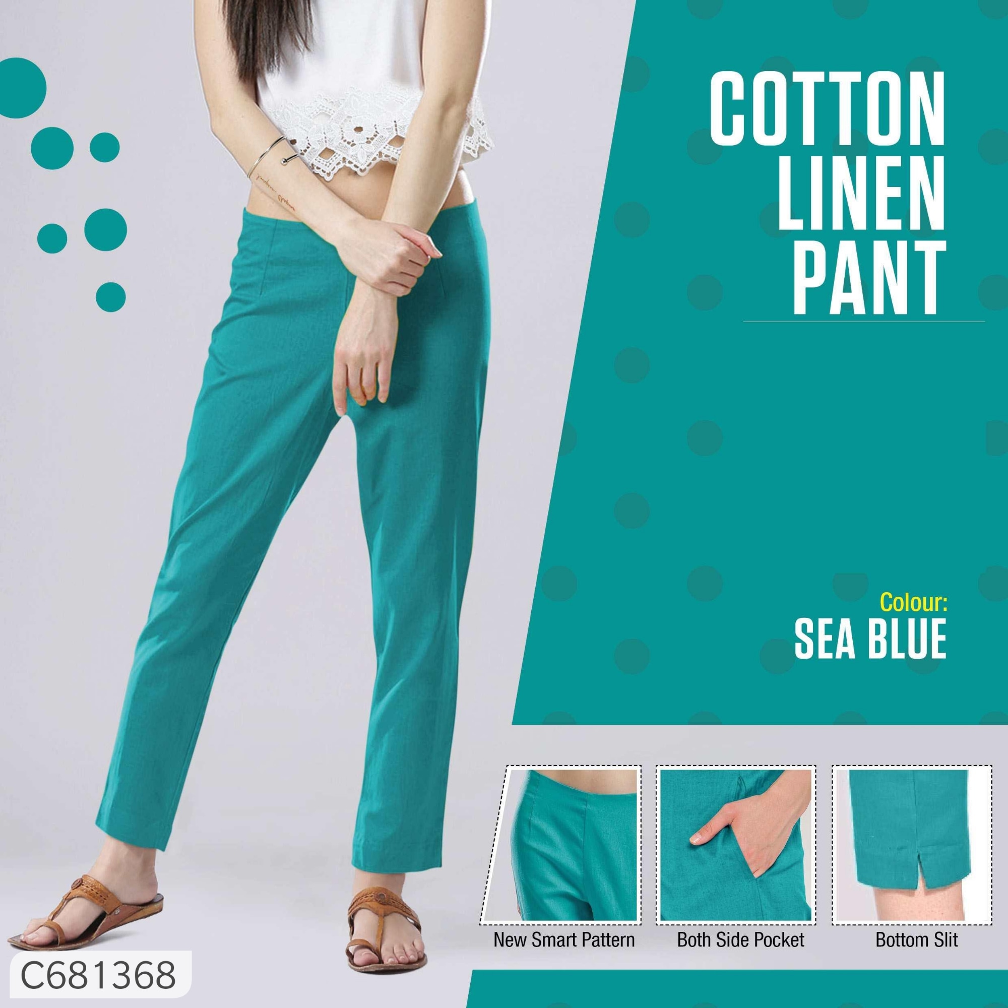 Women's Cotton Linen Solid Trendy Pant