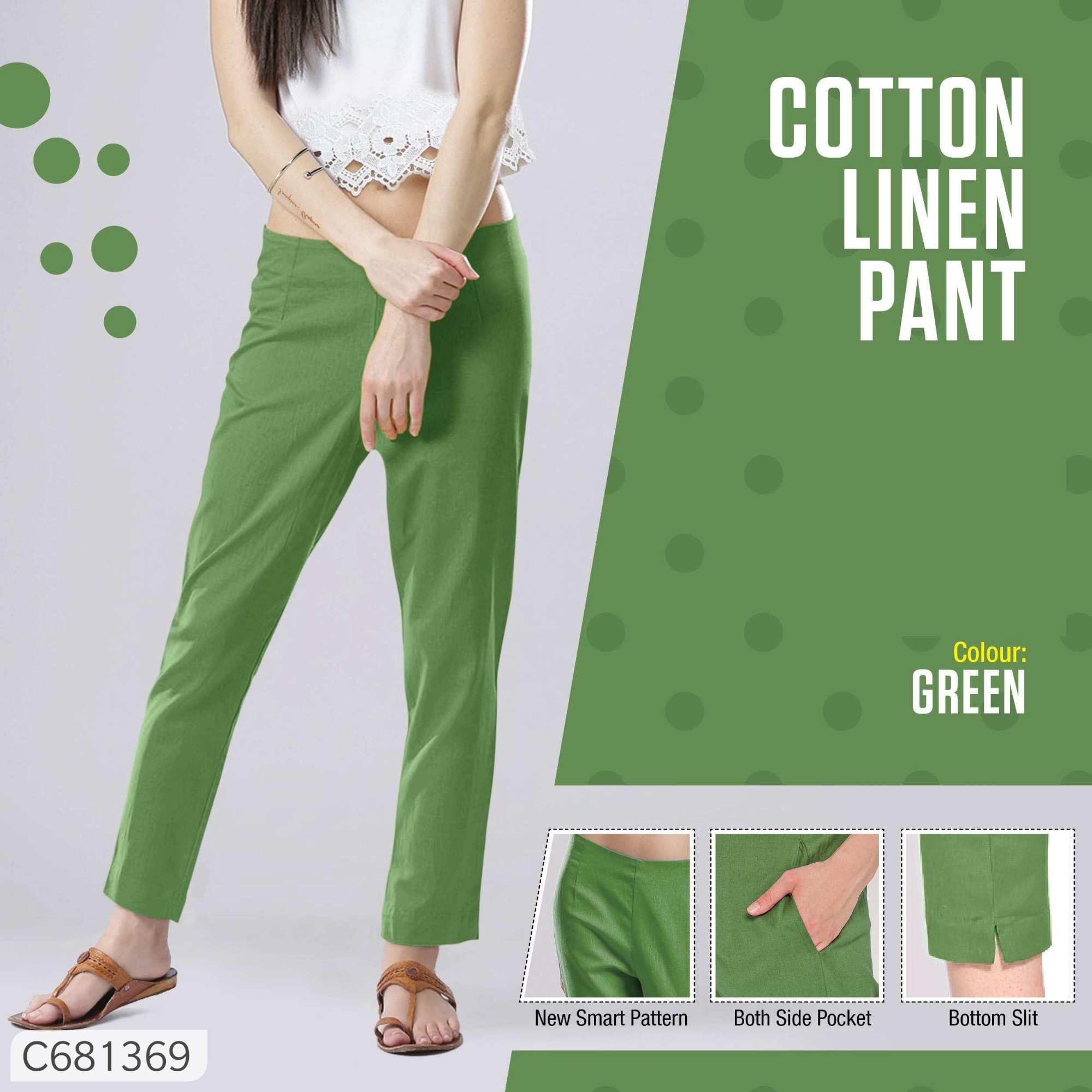 Women's Cotton Linen Solid Trendy Pant