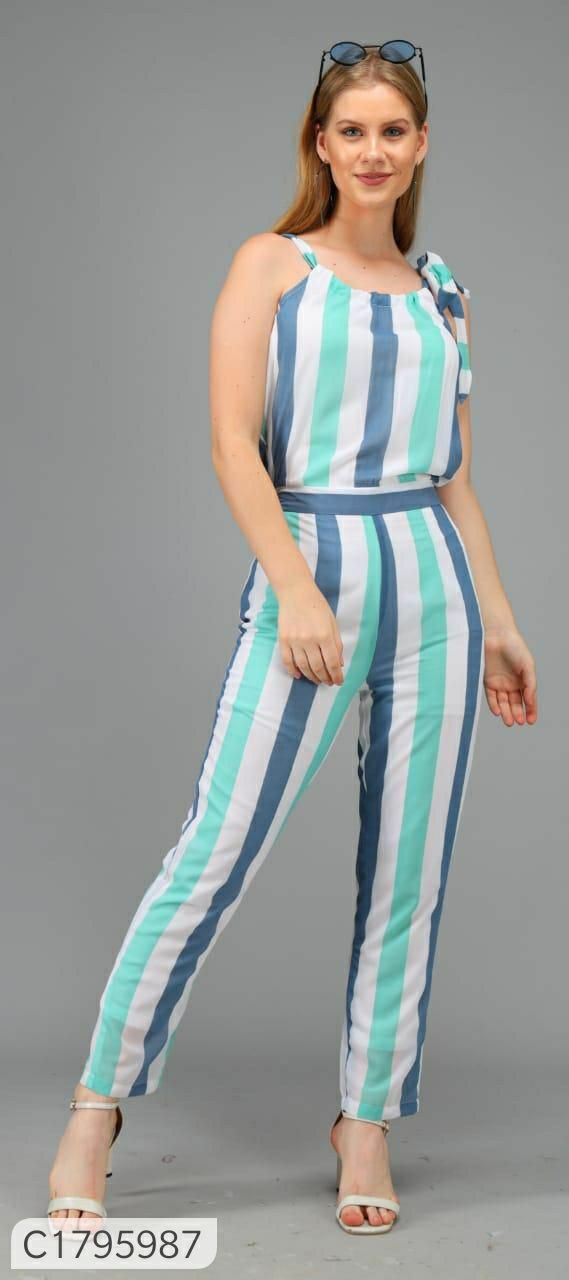 Women's Georgette Stripes Jumpsuit