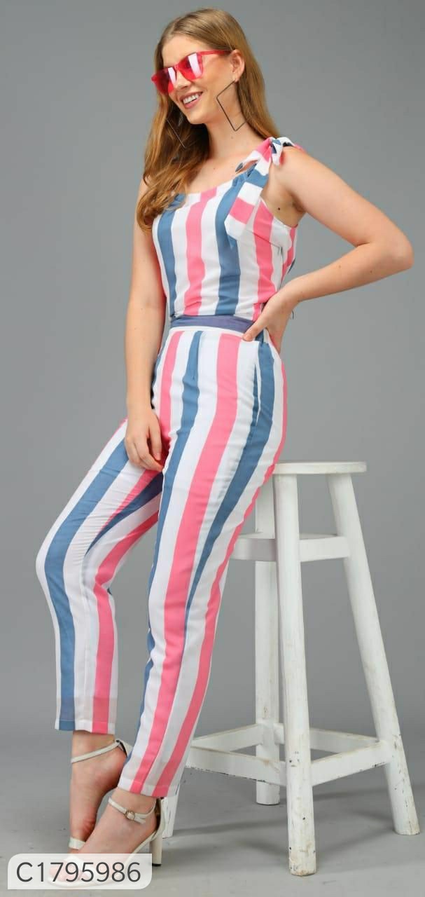 Women's Georgette Stripes Jumpsuit