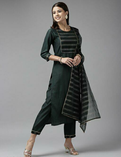 Solid Straight Kurta Trouser With Dupatta Sets  