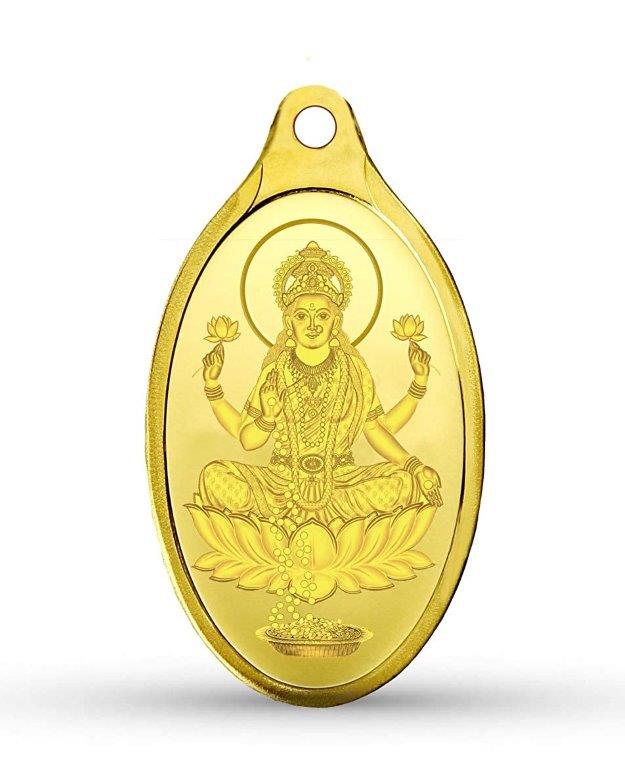 MMTC-PAMP Goddess Lakshmi 24k (999.9) 2 gm Oval Yellow Gold Coin for Women / Girls