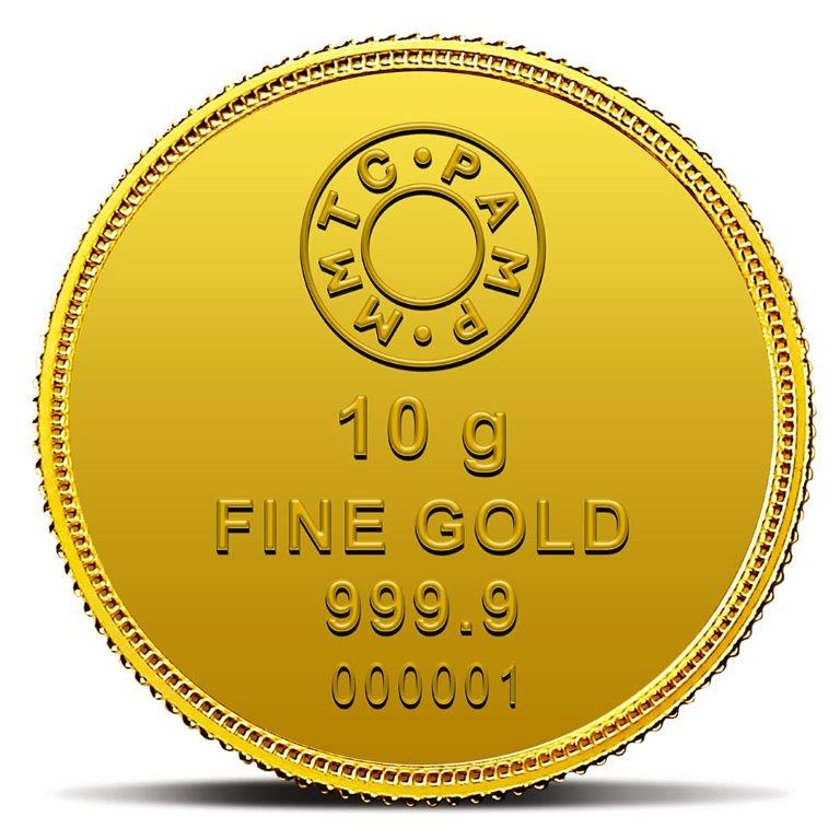MMTC-PAMP 24k (999.9) 10 gm Goddess Lakshmi Yellow Gold Coin