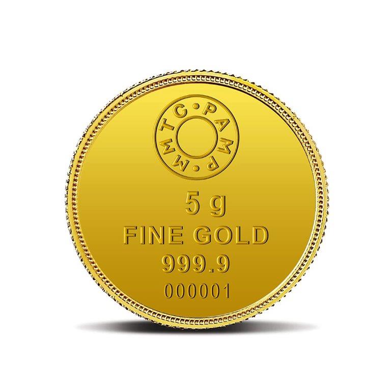 MMTC-PAMP 24k (999.9) 5 gm Goddess Lakshmi Yellow Gold Coin
