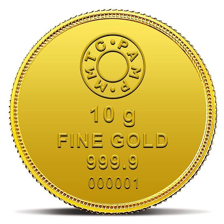 MMTC-PAMP 24k (999.9) 10 gm Lotus Yellow Gold Coin