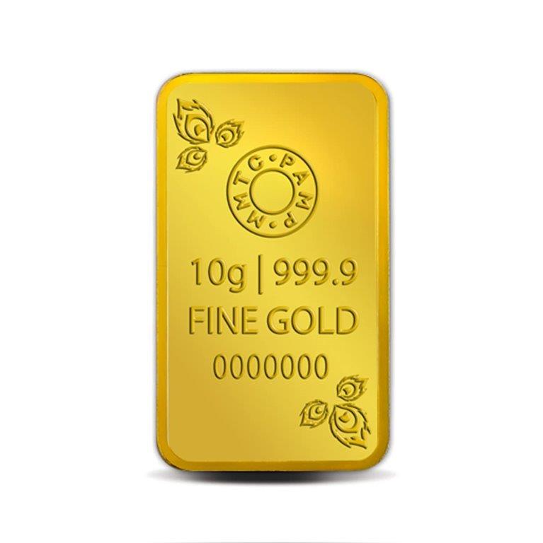 MMTC-PAMP 24k (999.9) 10 gm Peacock Yellow Gold Bar