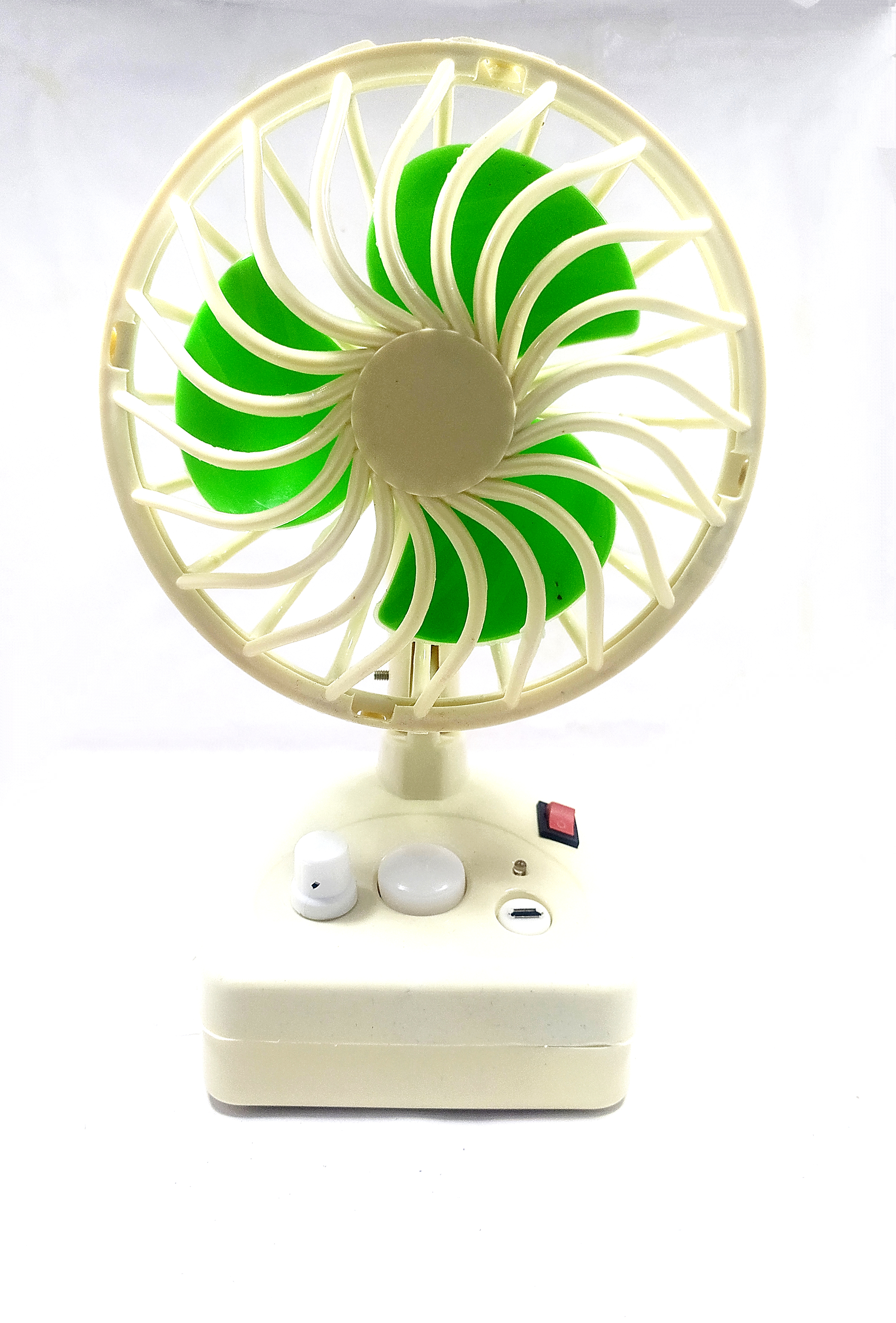 Bhrata Mini Rechargeable Plastic High Speed Table Fan ,6 speed control with LED Light,usb charging for Home, Office Desk, Kitchen (Multicolour)