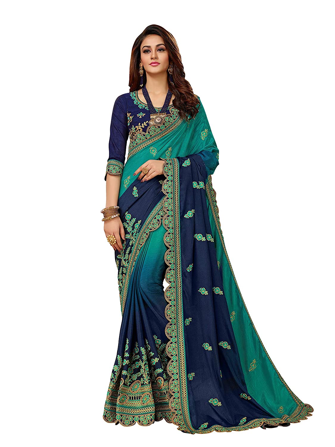 MANOHARI Women's chiffon Saree With Unstitched Blouse Piece