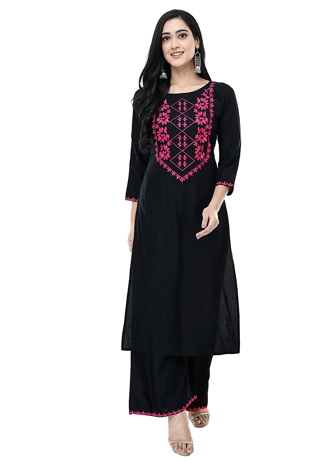 AnjuShree Choice Women Rayon Black Kurti Palazzo