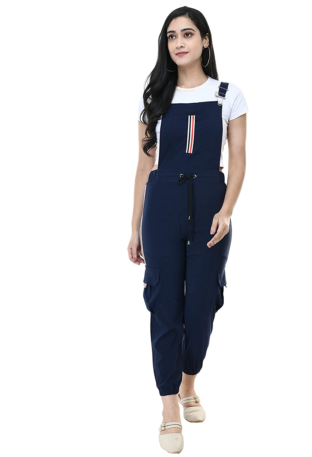 CUPIDVIBE Women's Cotton Lycra Regular Fir Dungaree Dress