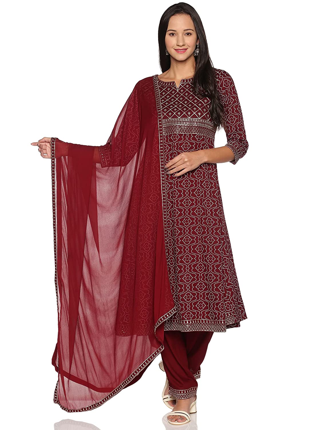 RAJMANDIRFABRICS Women's Rayon Flared Festival Kurta Pant & Dupatta Set