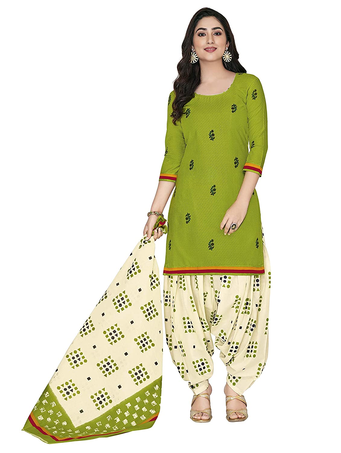 Miraan Cotton Printed Readymade Salwar Suit For Women(MIRAANSGPRI423, Green)