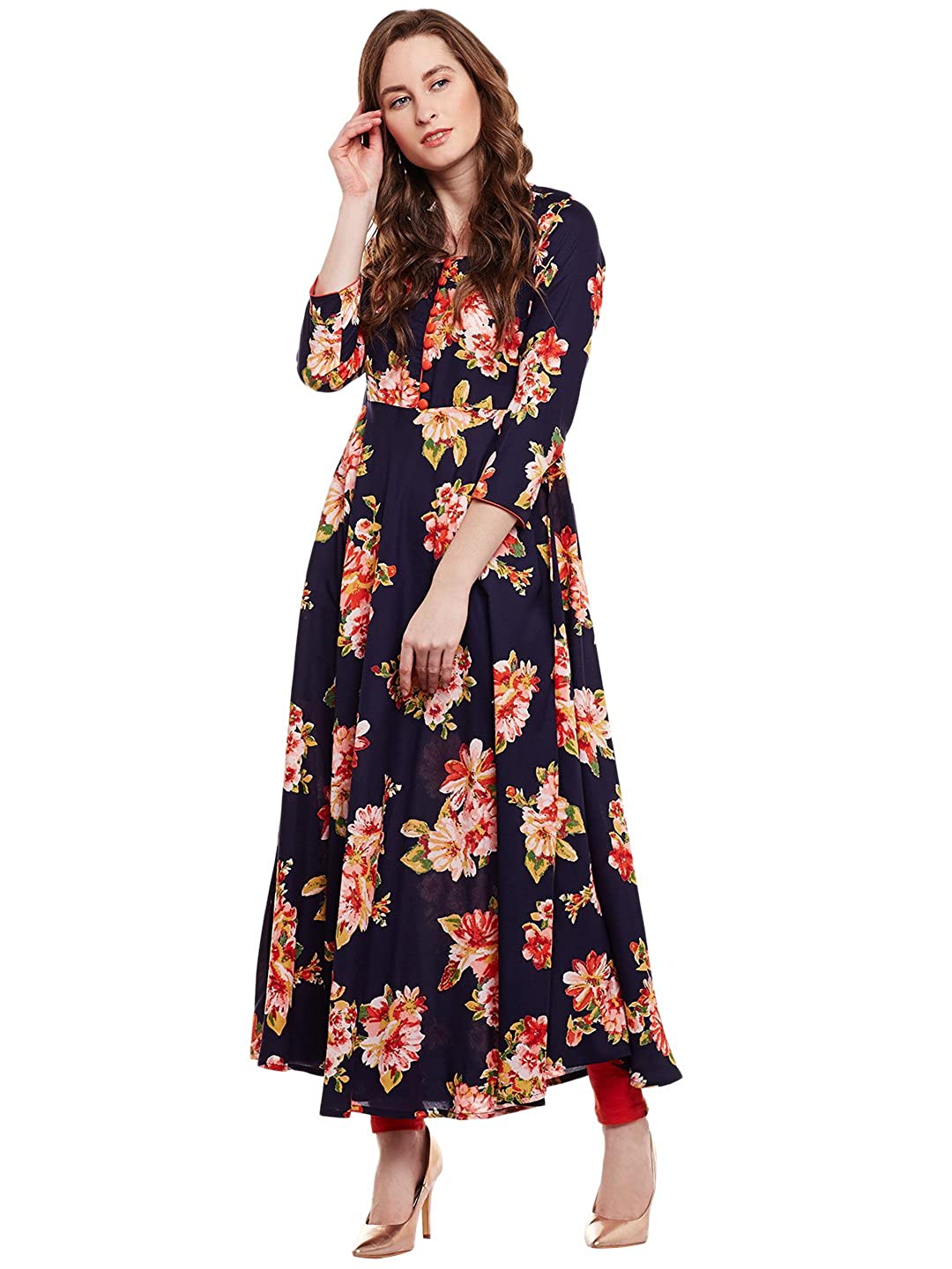 Tissu Women's Viscose Flared Kurta With Buttons