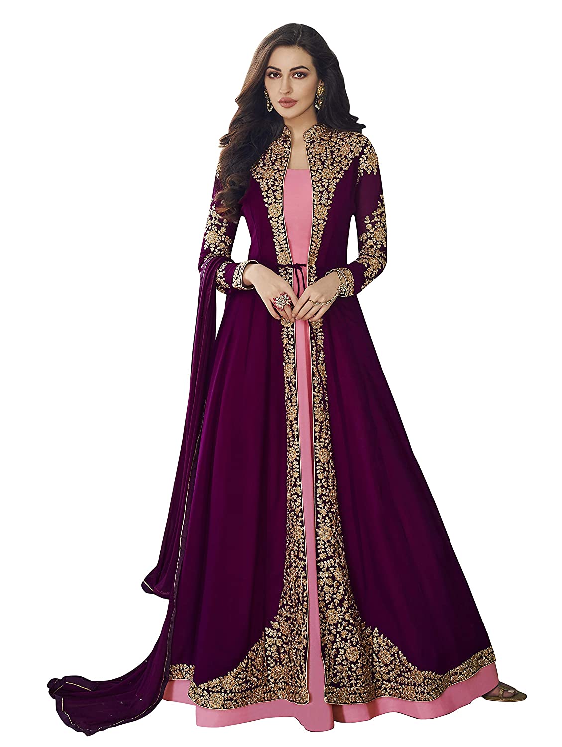 FashionUma Women's Georgette Semi Stitched Anarkali Salwar suit (SSFU-F1318_Purple_Free Size)