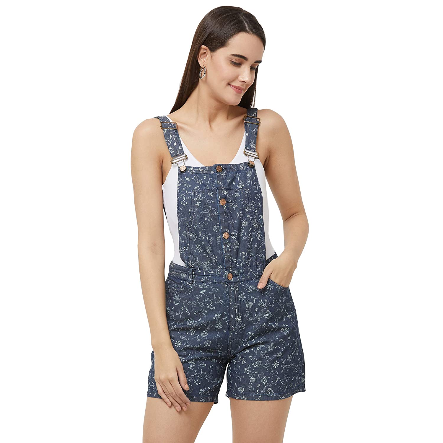 109 F Women Blended Blue Printed Jumpsuit