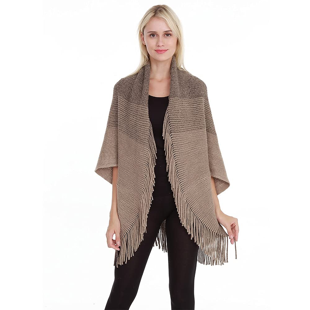 Bold N Elegant Winter Woolen Warm Open Front Poncho Cardigan Shrug Style Wrap with Tassel Fringe Hem and Sleeves for Women