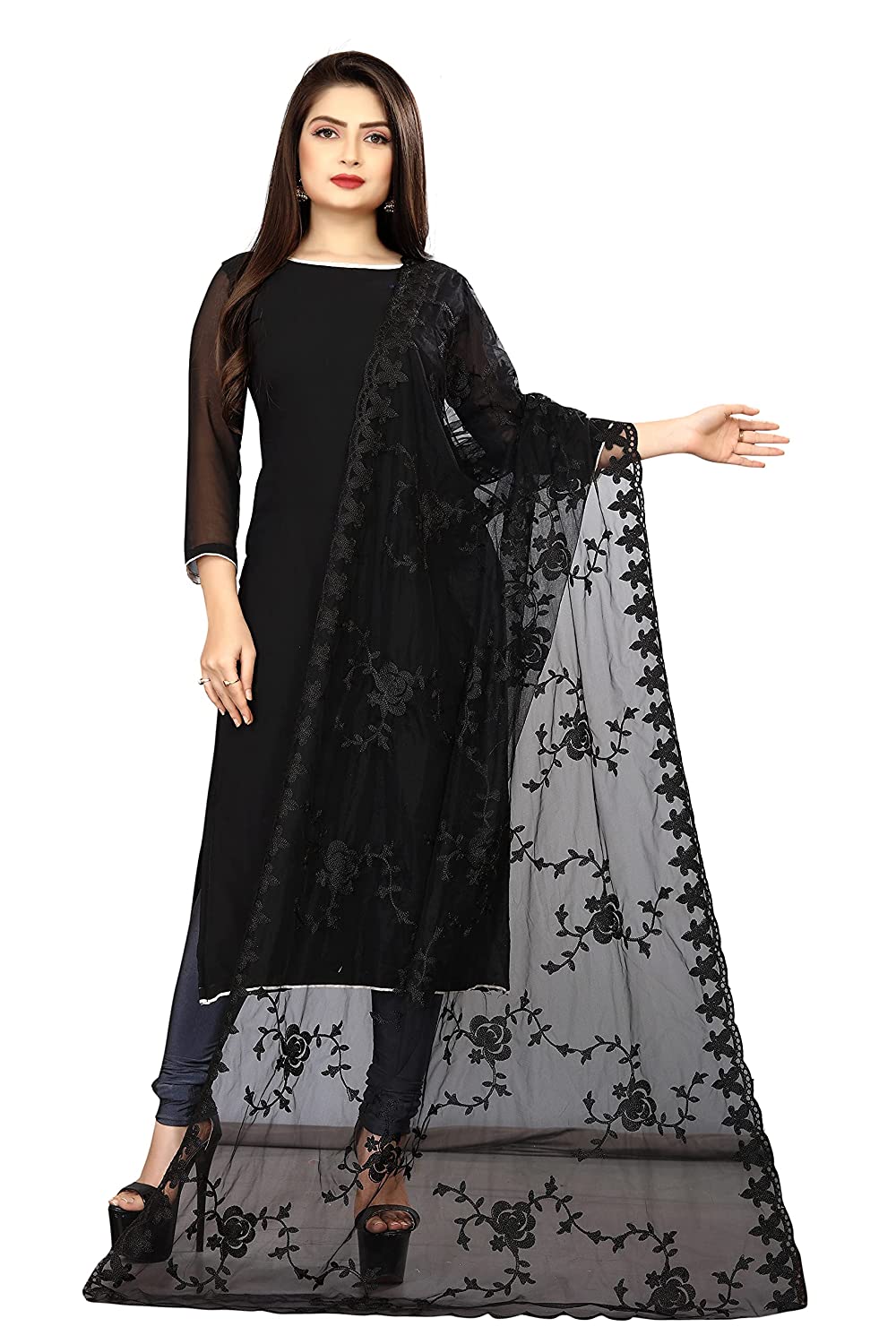 Women's Nylon Net Embroidered Dupatta