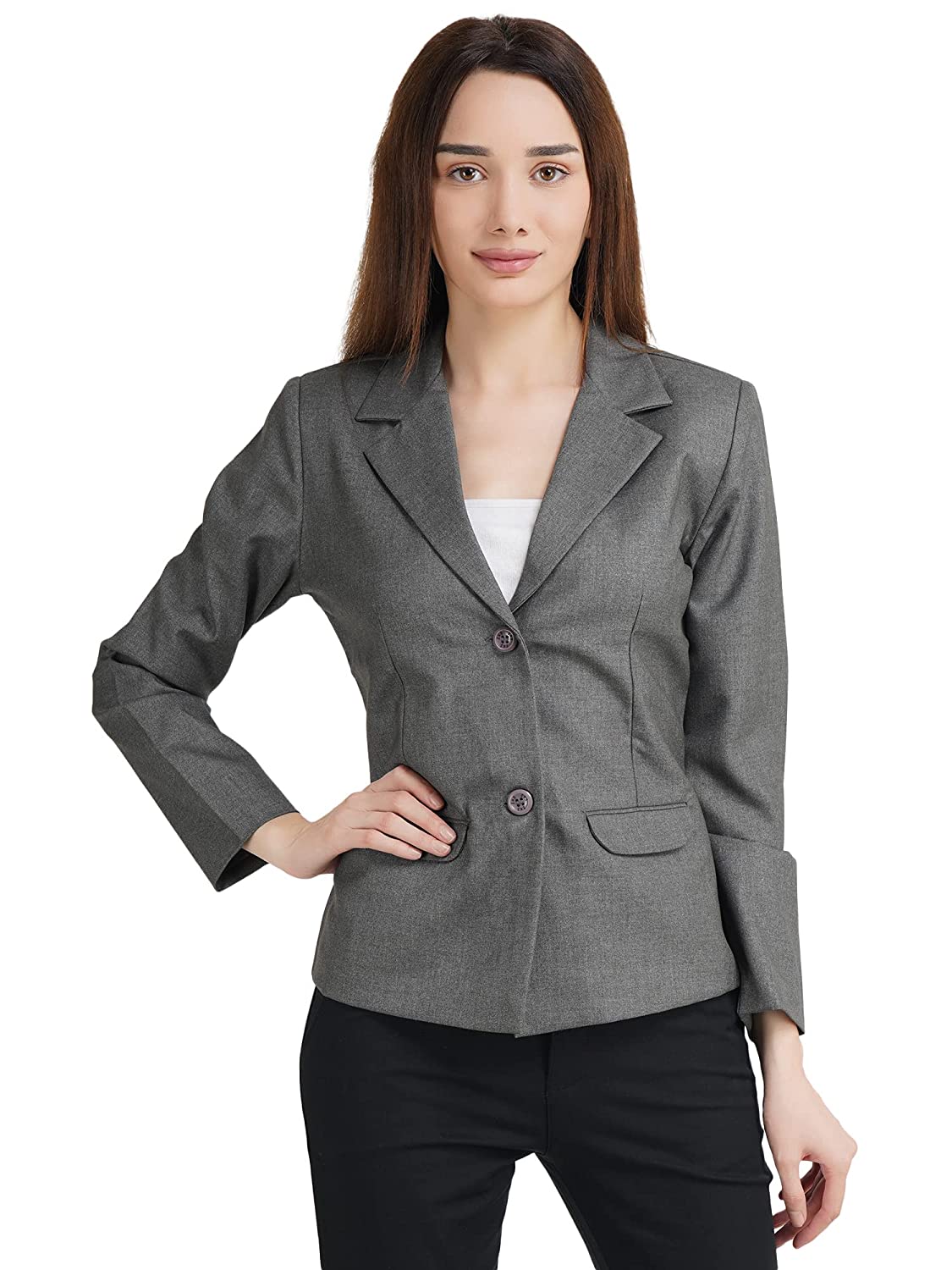 YELLOW PINE Casual Regular Fit Formal Blazer for Women's Grey