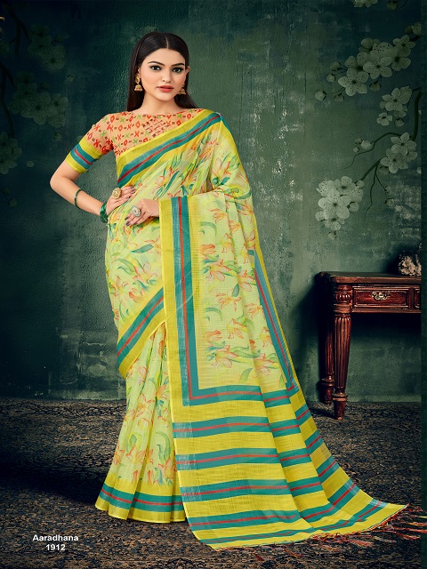 Tussah multi color Linen cotton Saree 