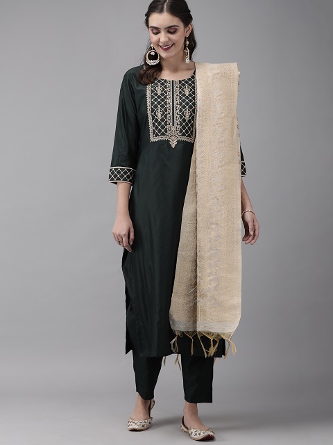 Tussah Green Liva Kurta set