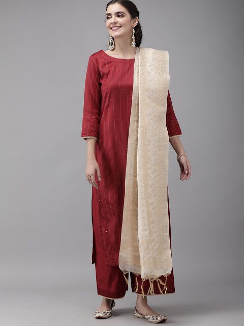 Tussah Maroon Liva Kurta set