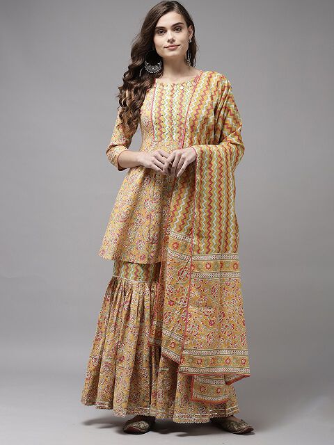 Tussah Cotton Blend Kurta and Sharara Set