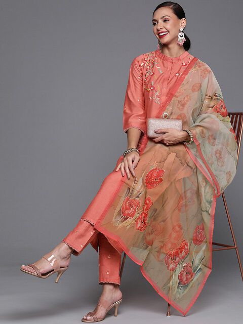 Tussah Pure Silk Kurta and Trouser Set 