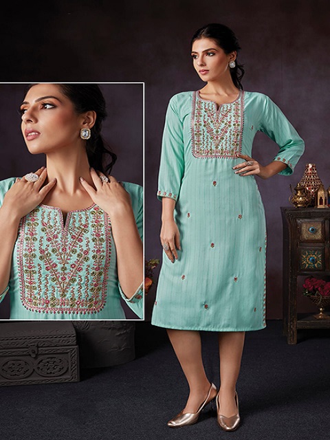 Tussah Cotton Embroidered kurta