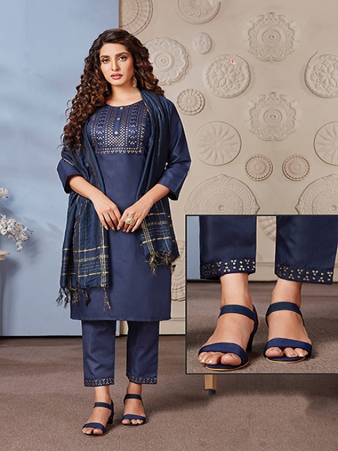 Tussah Cotton Blue Kurta and Trouser Set