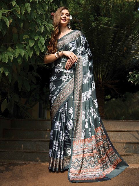 Tussah Crape Black Designer Saree